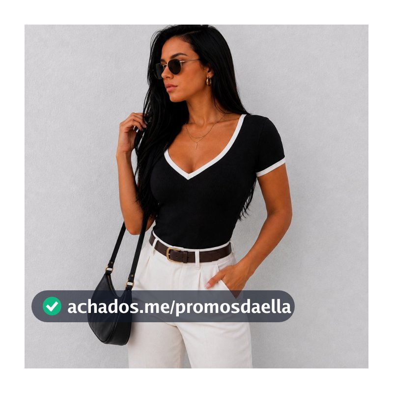 Blusa Feminina Manga Curta Canelada Com Decote Em Coração Elegante Decote Em V Bicolor Blusinha