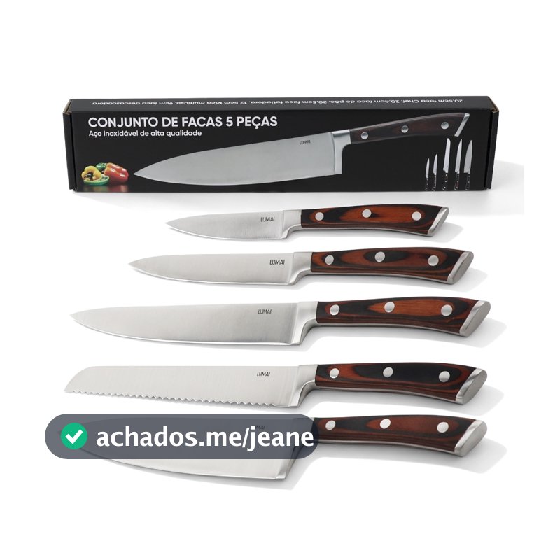 LUMAI Jogo de Facas Atenas 5 Peças Aço Inox Cabo Madeira Edição Limitada Premium para Cozinha