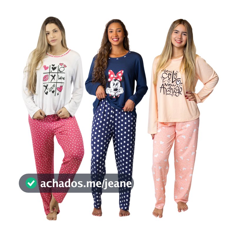 KIT 3 Pijamas Longo Malha Suede Inverno Feminino Adulto Premium