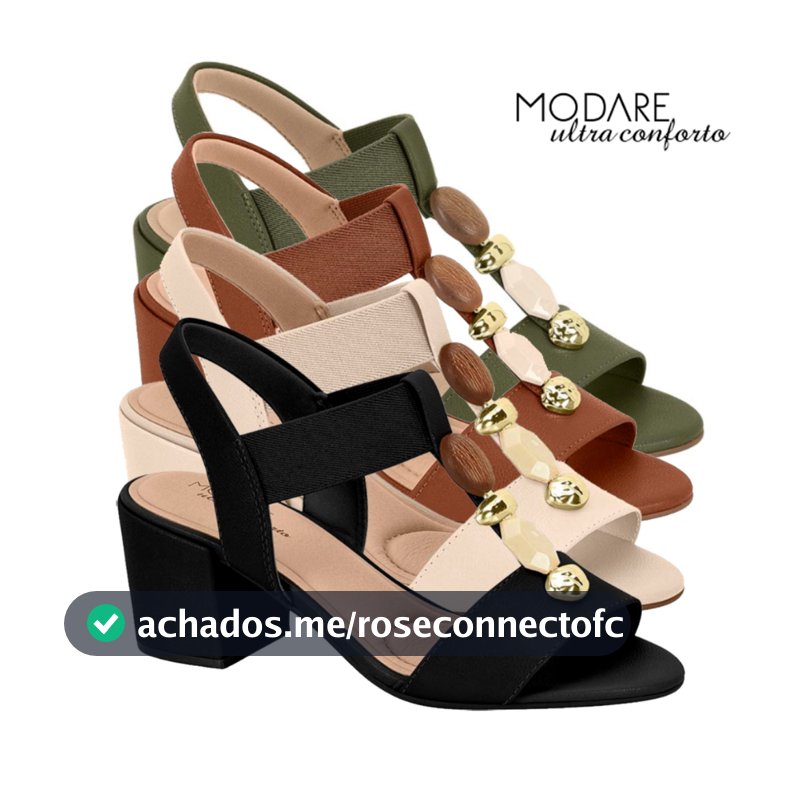 Sandália Feminina Modare Salto Médio Grosso Casual Tira Com Pedrarias Elástico Confortável Original