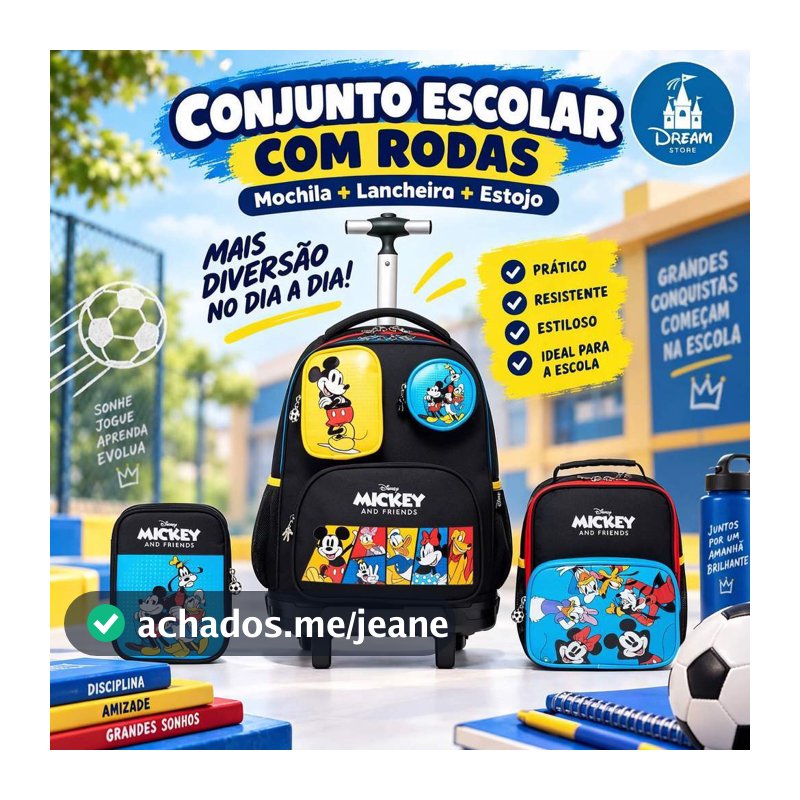 Kit Mochila Disney Rodinha Lancheira Estojo Escolar Infantil Mickey Mouse  Amigos