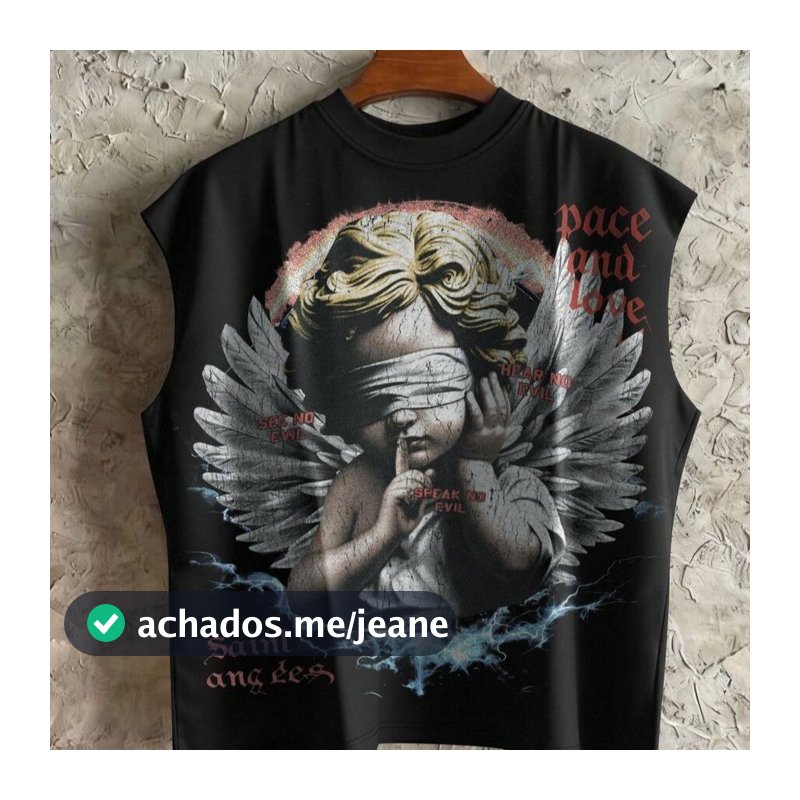 Camiseta Regata Masculina Preta de Verão Streetwear City Break com Estampa de Asas de Anjo, Estilo Americano Street