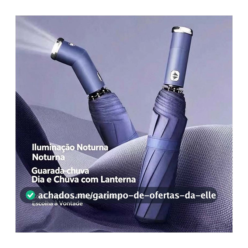 Guarda-Chuva Automático Anti-Vento com Lanterna Proteção UV Blackout Compacto para Bolsa e Mochila