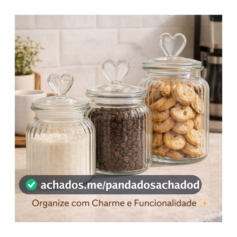 Pote de Vidro Hermético Com Tampa De Coração – Organize Com Amor