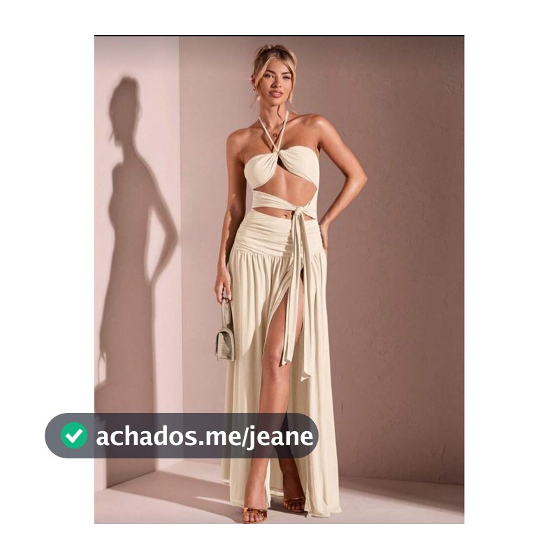 Vestido feminino longo com fenda na perna com bojo amarração no pescoço com decote fashion 2025  duplo frontal na frente