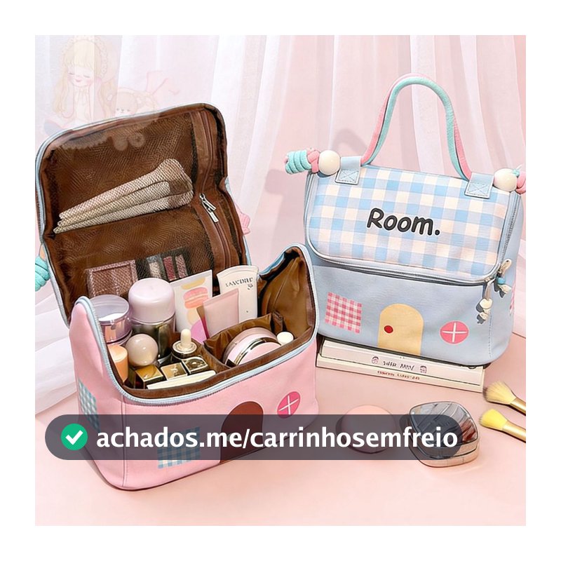 Bolsa de Maquiagem em Formato de Casa Kawaii - Organizador de Cosméticos Impermeável