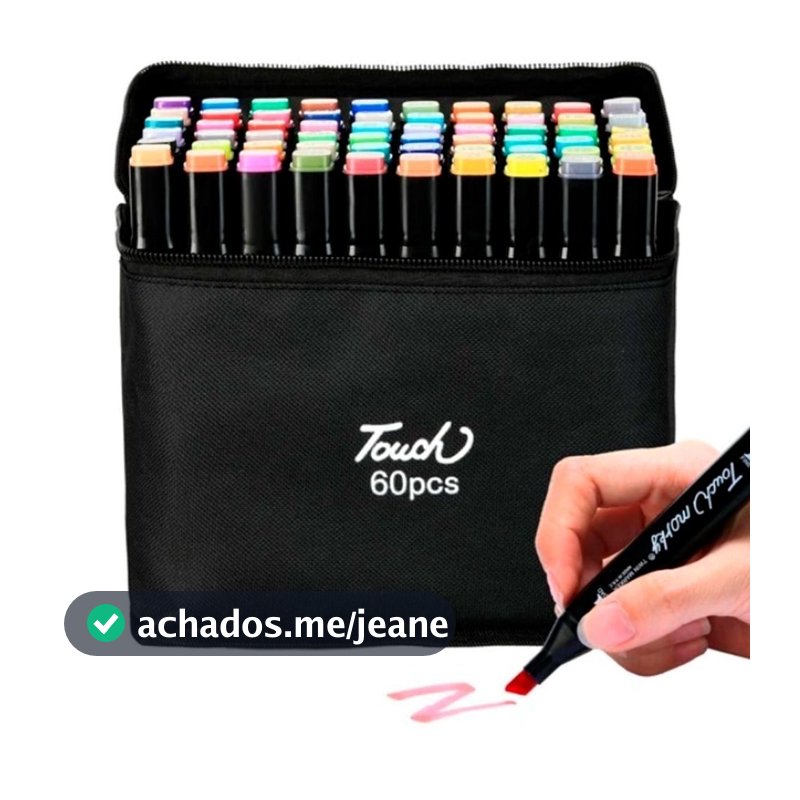 Kit Marcadores Multiuso 60 Cores Ponta Dupla Fine Brush Estojo Escolar Desenho Lettering Arquitetura Arte Profissional
