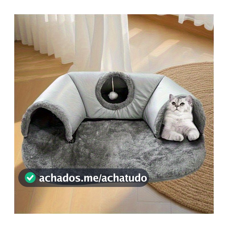 Cama de túnel para gatos 2 em 1 com cama removível para gatos de até 4 kg-Casa confortável e divertida