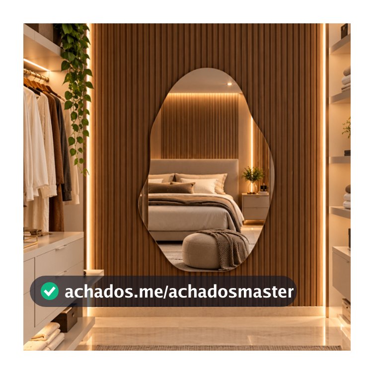Espelho Decorativo Orgânico Lapidado 90x60 Moderno com e sem Led e suporte para Fixaação