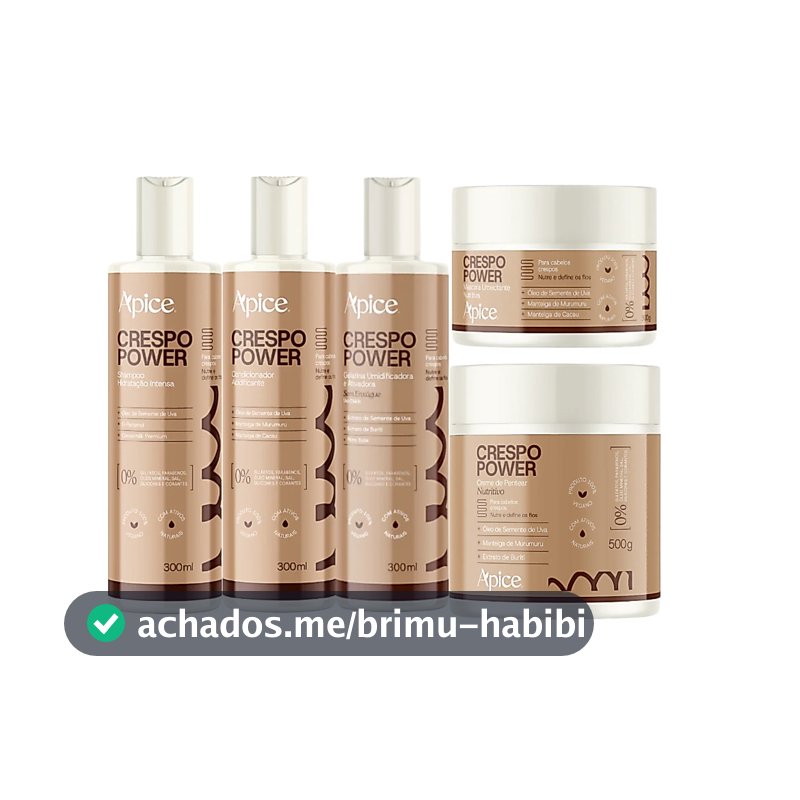 Kit Apice Crespo Power 300ml: Shampoo Condicionador Gelatina Ativadora Máscara Creme de Pentear