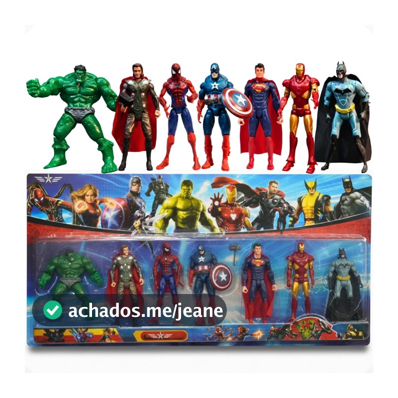 Kit 7 Bonecos Vingadores Marvel DC Heróis Avengers Articulado C/ Luz Figuras De Ação Colecionável