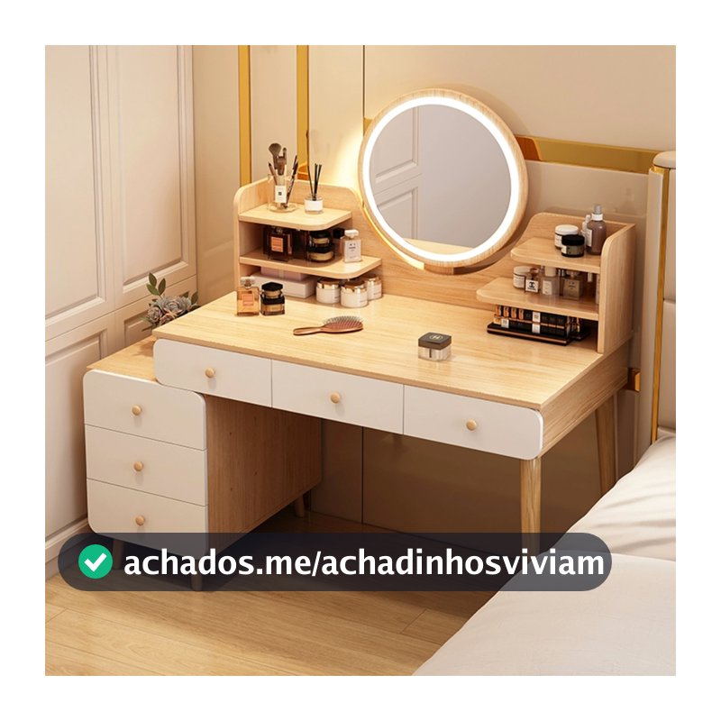 Novo estilo Penteadeira Elegante Com 6 Gavetas Espelho Redondo E Luz De Led Ajustável Toucador Armário Lateral Móvel