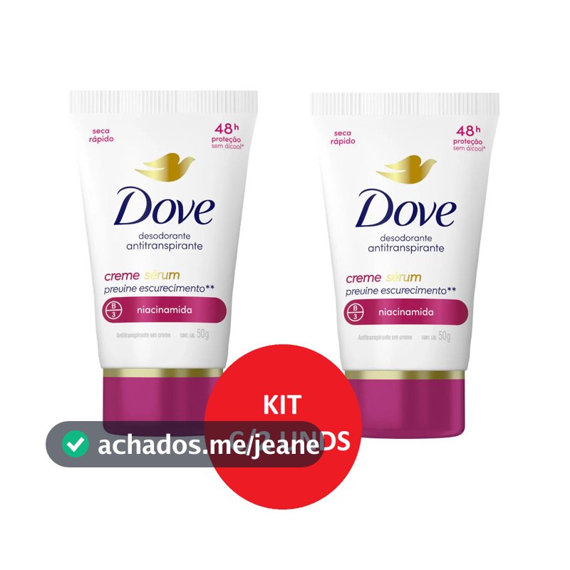 Kit C/2 Desodorante Antitranspirante Dove Creme Sérum Previne Escurecimento Niacinamida 50g