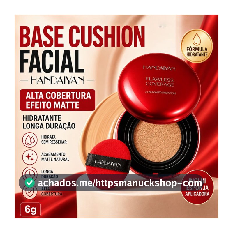 Base Cushion Facial HANDAIYAN Alta Cobertura Efeito Matte Hidratante Longa Durabilidade Inclui Esponja Aplicadora 6g