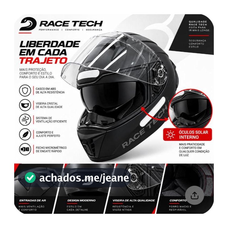 Capacete Race Tech Volt Monocolor Preto Fosco Fechado Com Óculos Solar + Narigueira Original Novo
