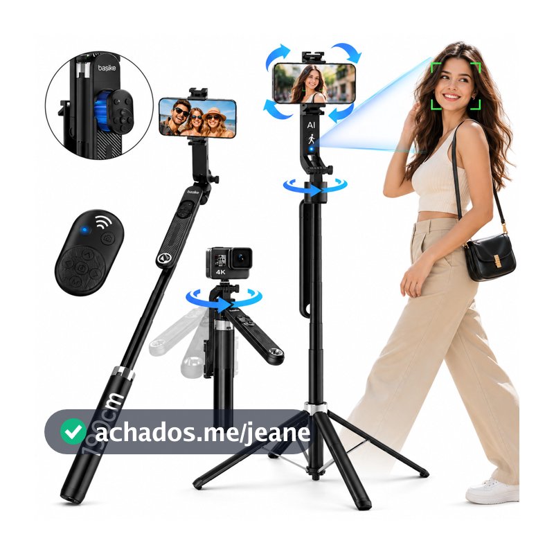 Tripe Inteligente com Rastreamento Facial Suporte para Celular 1,90m Câmera Sem Fio 360 graus Sensor de Movimento
