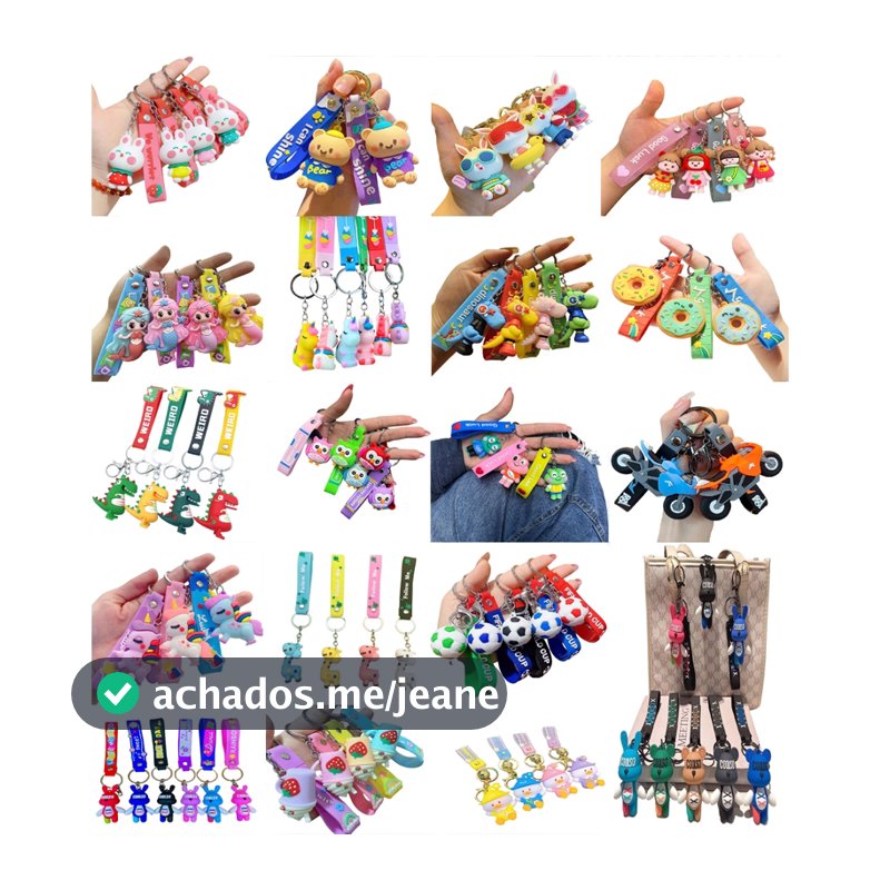 Kit 50 Chaveiros 3D Pingente Com Desenhos Fofos Emborrachado Para Revenda