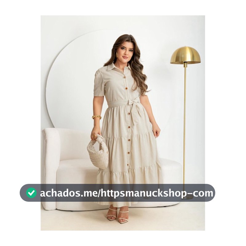 Vestido Evangélico cristã Feminino Midi chemise de Linho Botões Funcionais com cinto P,M,G