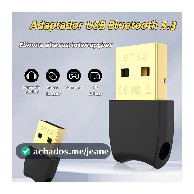 Adaptador USB Bluetooth 5.3/5.4 Plug & Play para PC e Notebook, Receptor e Transmissor, Mouse, PS4, Windows 11/10/8.1