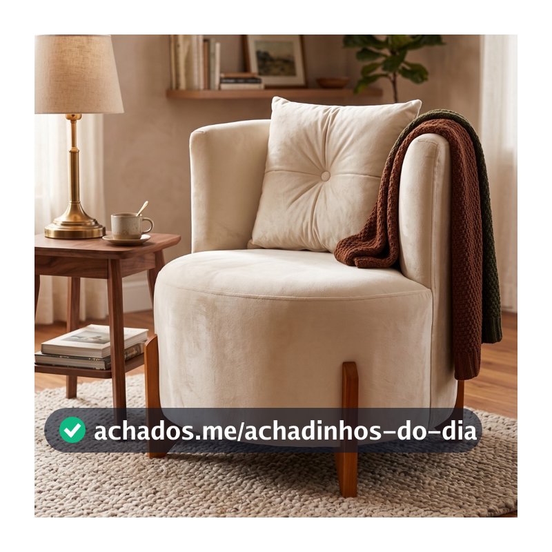 Poltrona Orgânica Luna Veludo Luxo Confortável e Moderna com Almofada de Brinde e Pés em Madeira - Vimont Móveis