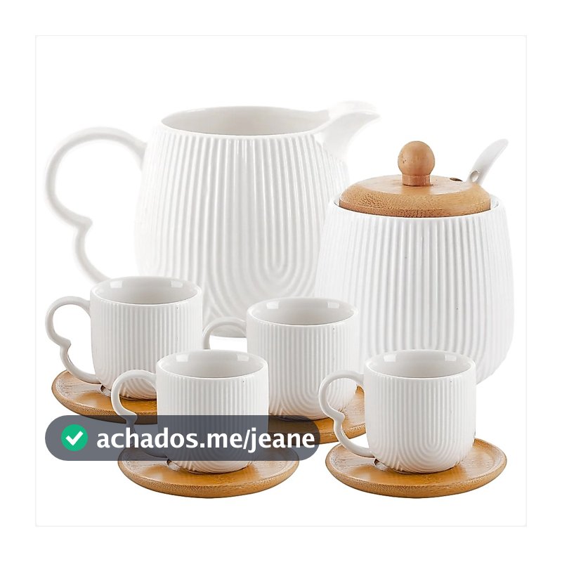 Conjunto de Xicaras 90ml Com Pires Oásis Branco Com Açucareiro e Cremeira Cantinho do Café