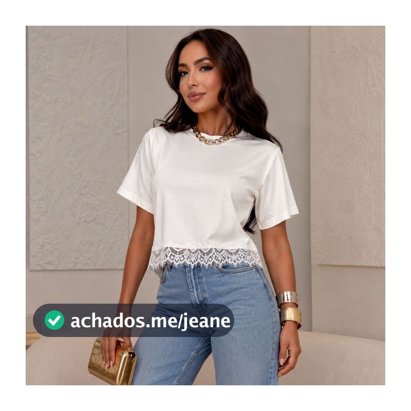 Crooped Com Renda, Camiseta Estilosa Elegante  Blusa Feminina Com Manga São Paulo