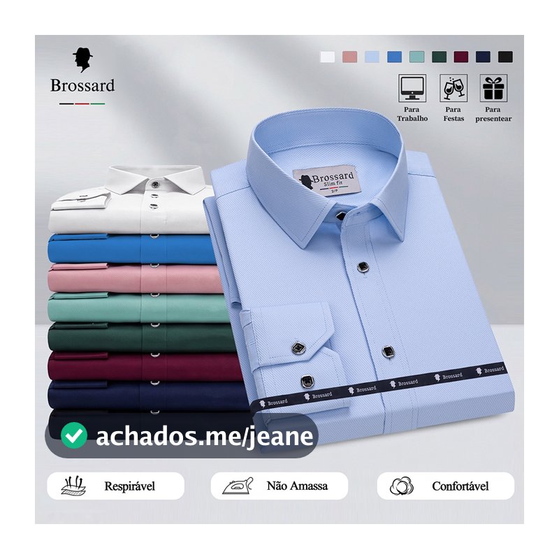 Camisa Social Masculina Manga Longa Não amassa Algodão Slim Estilosas BROSSARD Casual e Dia a Dia