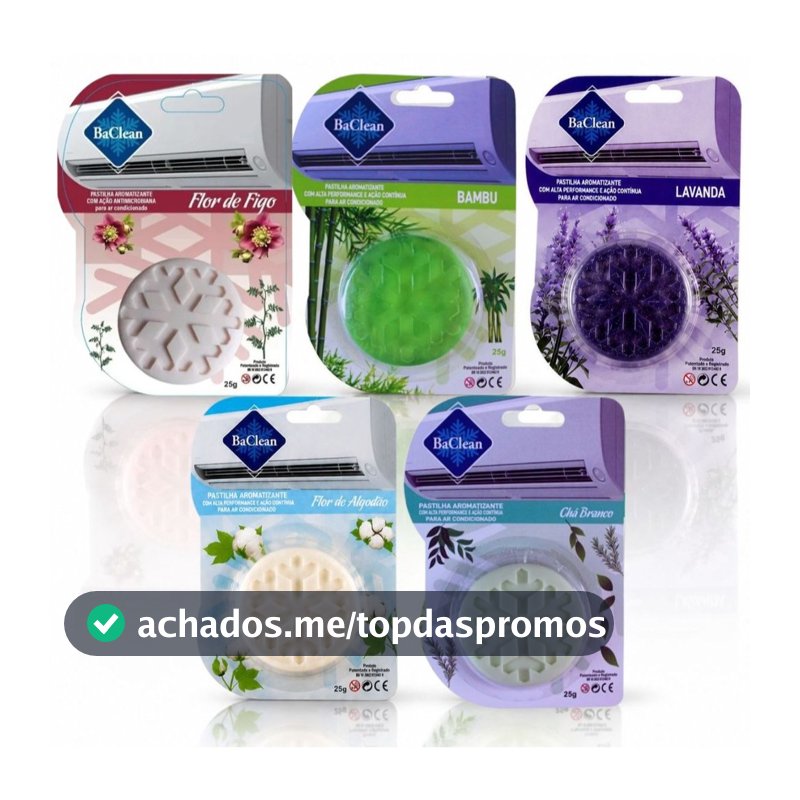 Kit 5 Pastilhas BaClean Para Ar Condicionado Aromatizante Bactericida Longa Duração