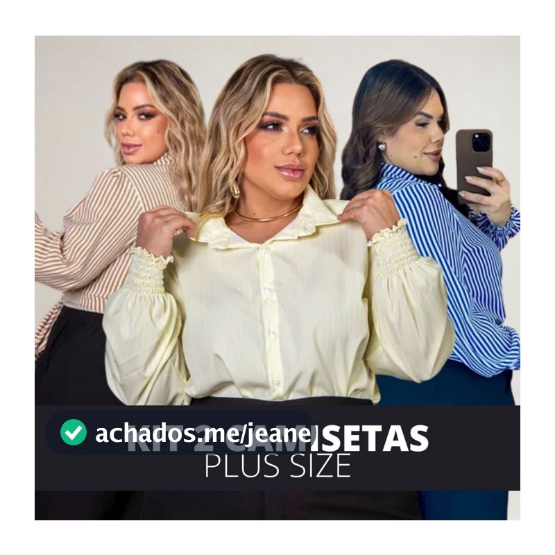 Kit 2 Camisa Plus Size Feminina Listrada Manga Longa Blusa Social Casual Confortável