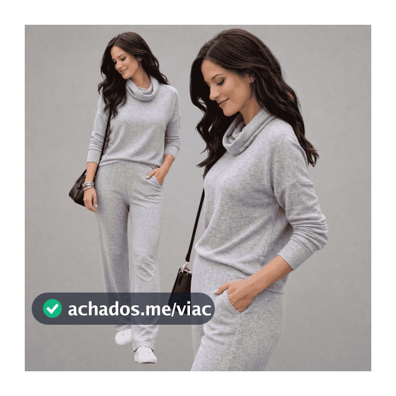Conjunto Lanzinha Feminino Quentinho Elegante Inverno Blusa Gola Boba e Calça Pantalona Confortável