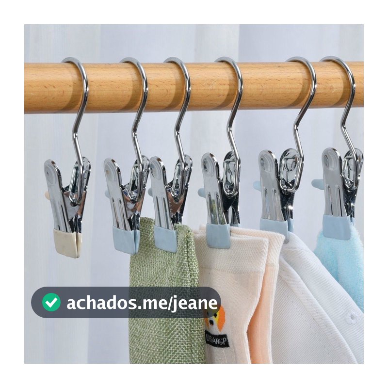 Kit Cabide Metal Com Prendedor Clip Para Pendurar Calça Armário Presilha Roupas Gancho Giratório