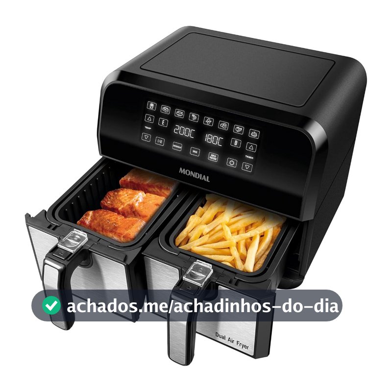 Fritadeira Air Fryer Dual Duplo Cesto 8L Mondial 2000W AFD-01-BI