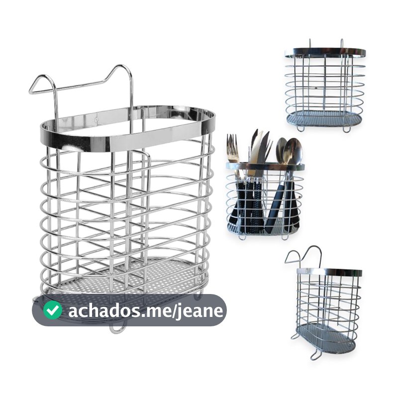 Porta Talher Escorredor Cozinha Cromado Com Alça Encaixável Resistente