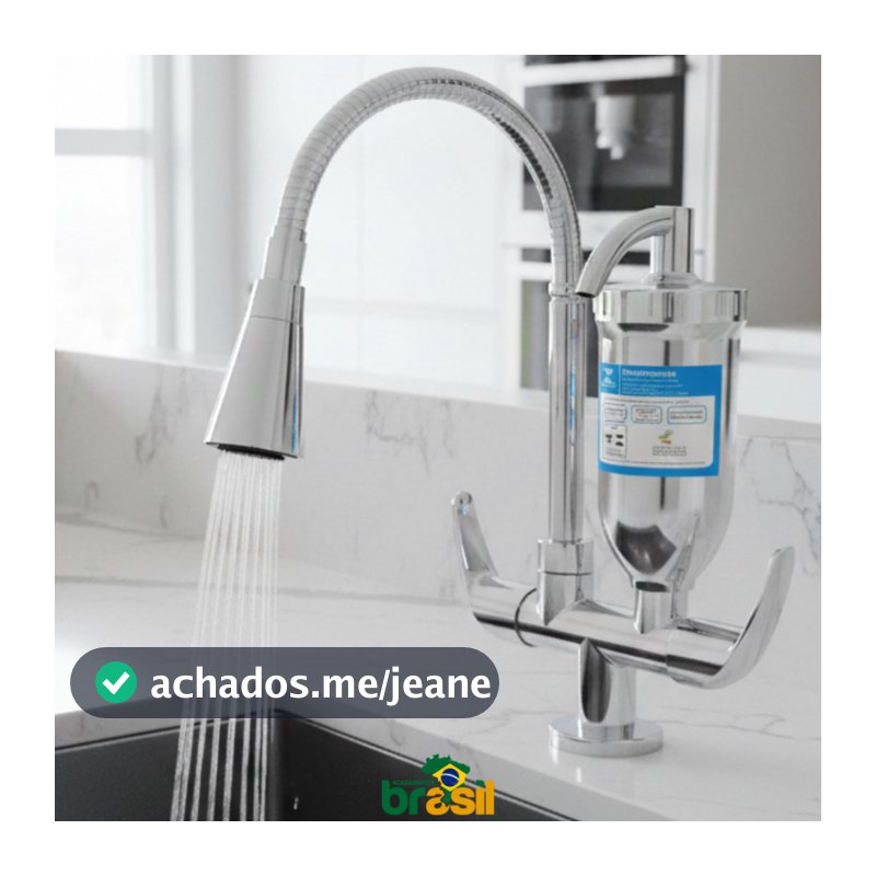 Torneira Filtro INOX Cozinha Cromado Purificador Bancada Flexível 2 Jatos Vela Carvão Ativado Inmetro