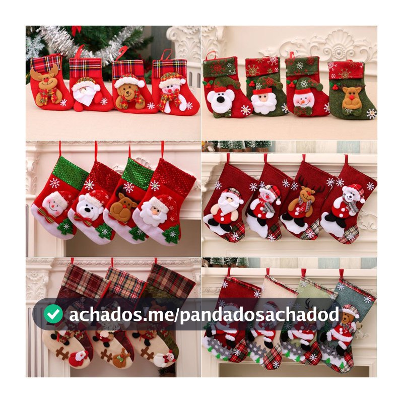 KIT 4 Meias de Natal Decorativas Premium em Tricô – 3 Tamanhos, Diversas Estampas para Lareira, Sala e Árvore de Natal.