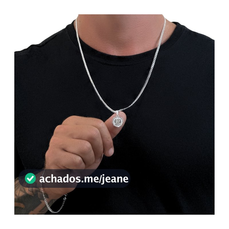 Kit Colar Masculina Grumet 1x1 + Pulseira + Pingente Moeda + Embalagem Presente Banho Prata 925
