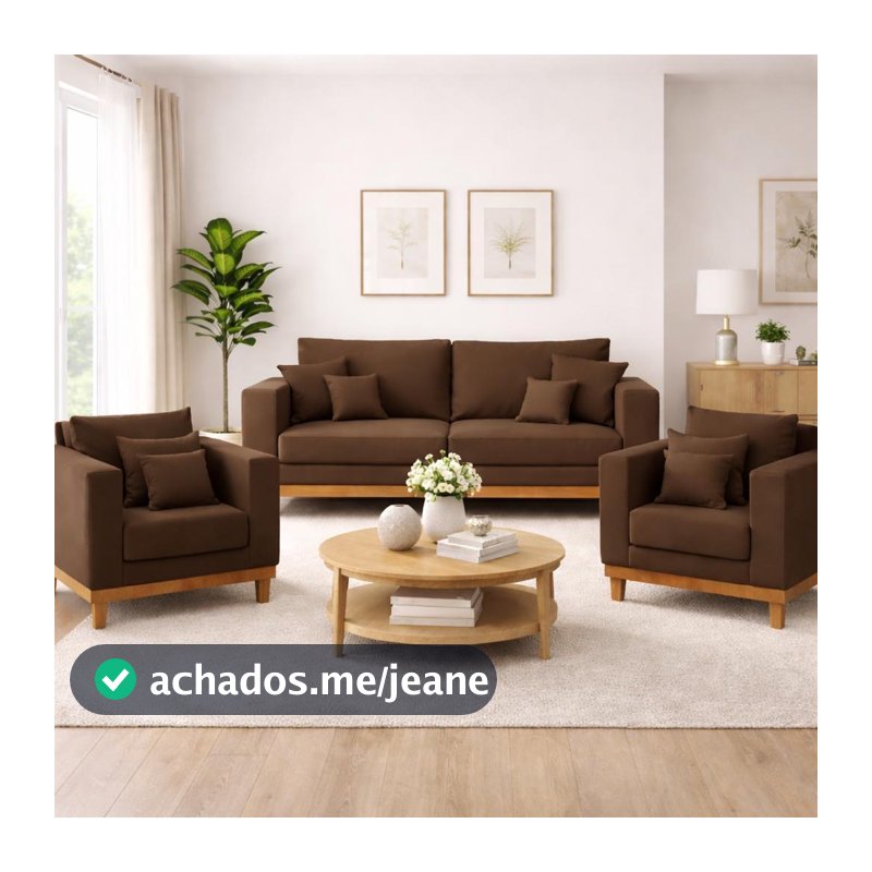 Kit 2 Poltronas Living + Sofá 2 Lugares com Base Madeira Suede