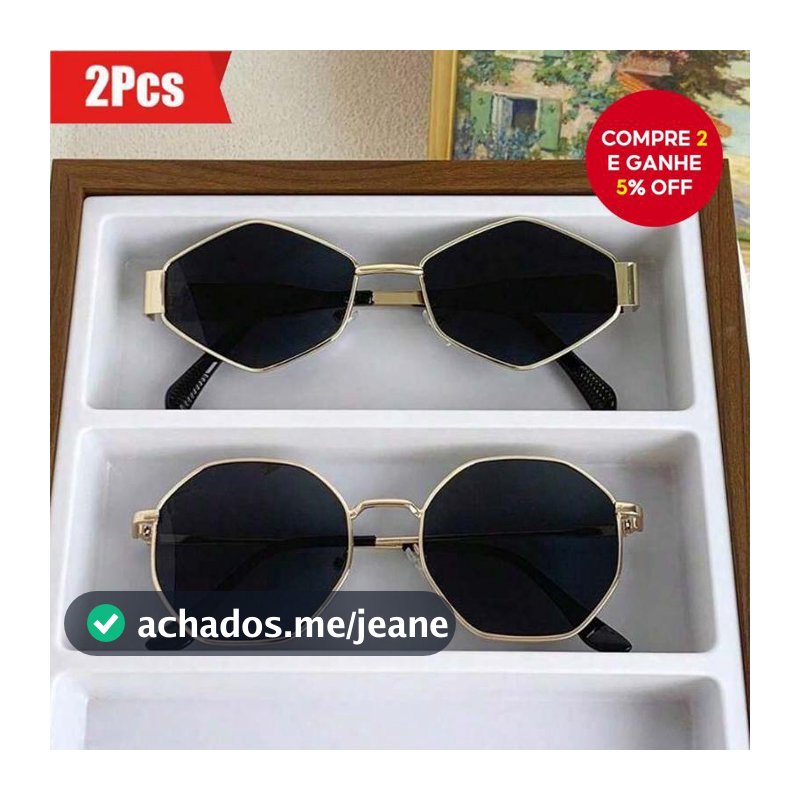 2 peças de óculos de moda feminina, armação de metal losangular e hexagonal, óculos Y2K, estilo retrô.