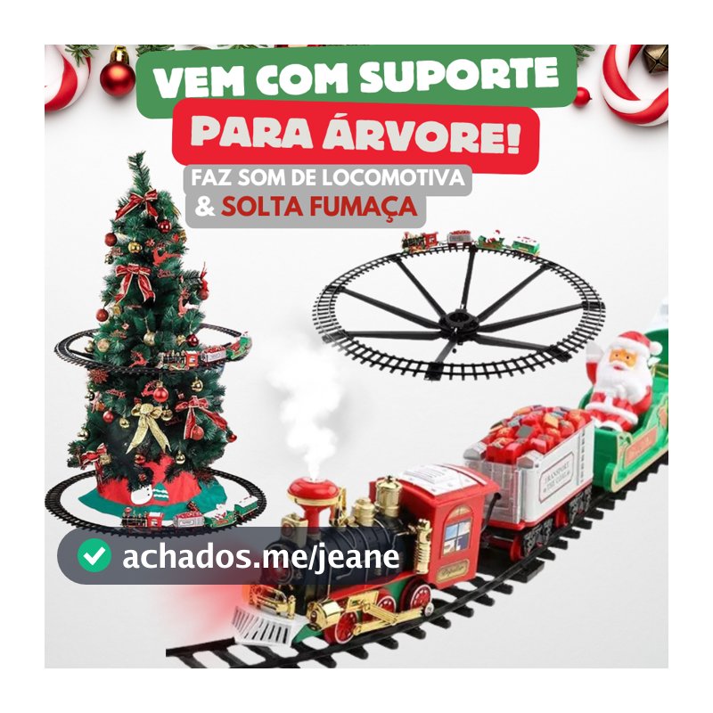 Trem Elétrico Árvore Natal Locomotiva Solta Fumaça Original Pista no Chão ou na Árvore Decoração Mágica