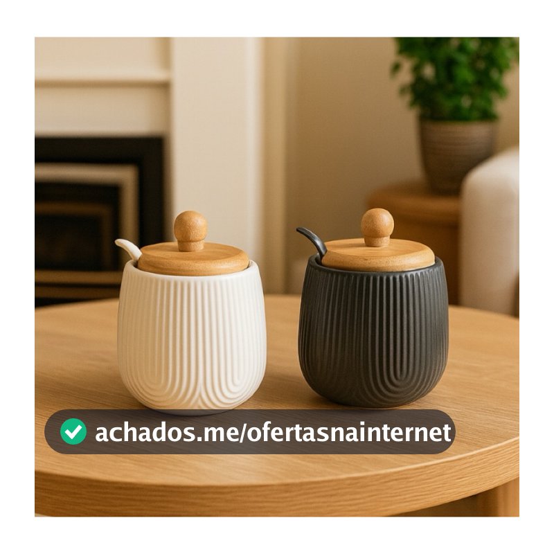Açucareiro Com Colher de Ceramica e Tampa Bambu Oasis 360ml
