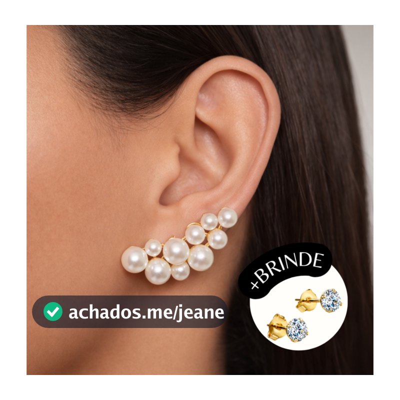 Brinco Semijoia Pérola Ear Cuff Ouro 18K Feminino Elegante Delicado Brilho + Brinde