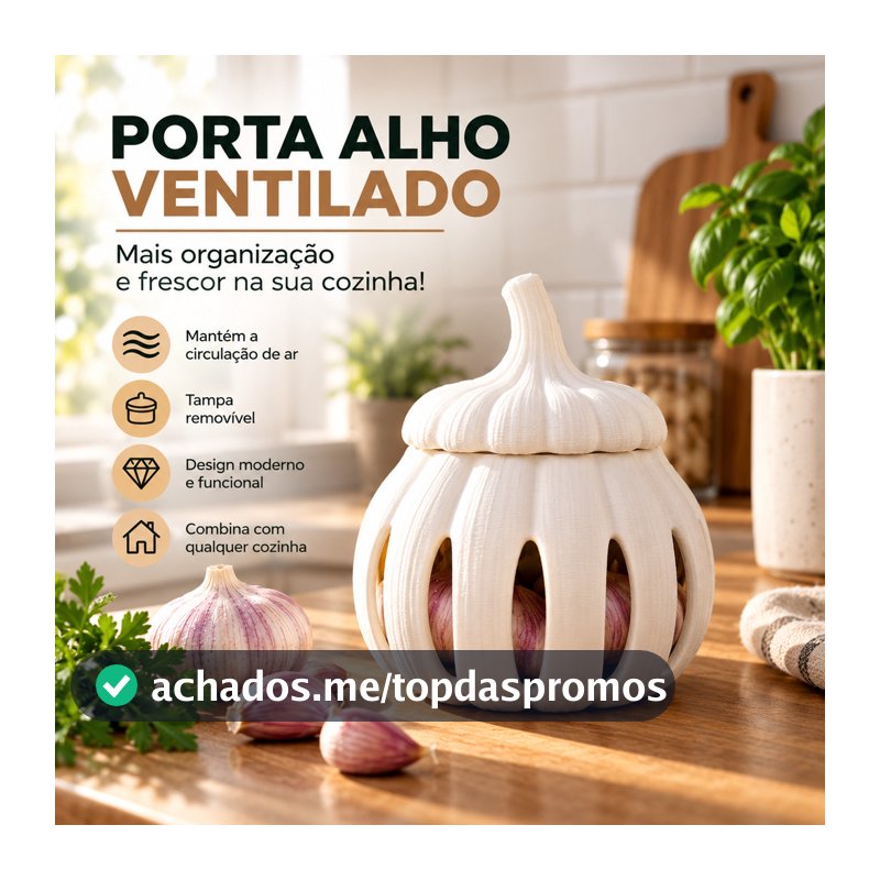 Porta Alho com Tampa Removível - Organizador de Cozinha Ventilado P e G