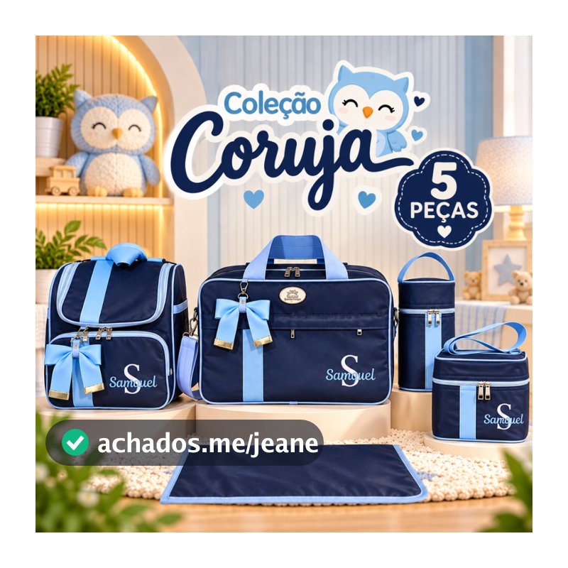 Kit Maternidade com 5 Peças Personalizado menino | Coleção Mamãe Coruja