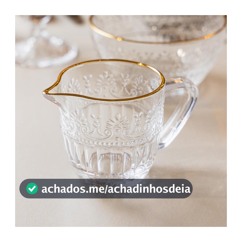 Leiteira de Cristal Mauve 230ml com Fio de Ouro Wolff para Leite Caldas Molhos Café da Manhã Mesa Posta Elegante e Linda