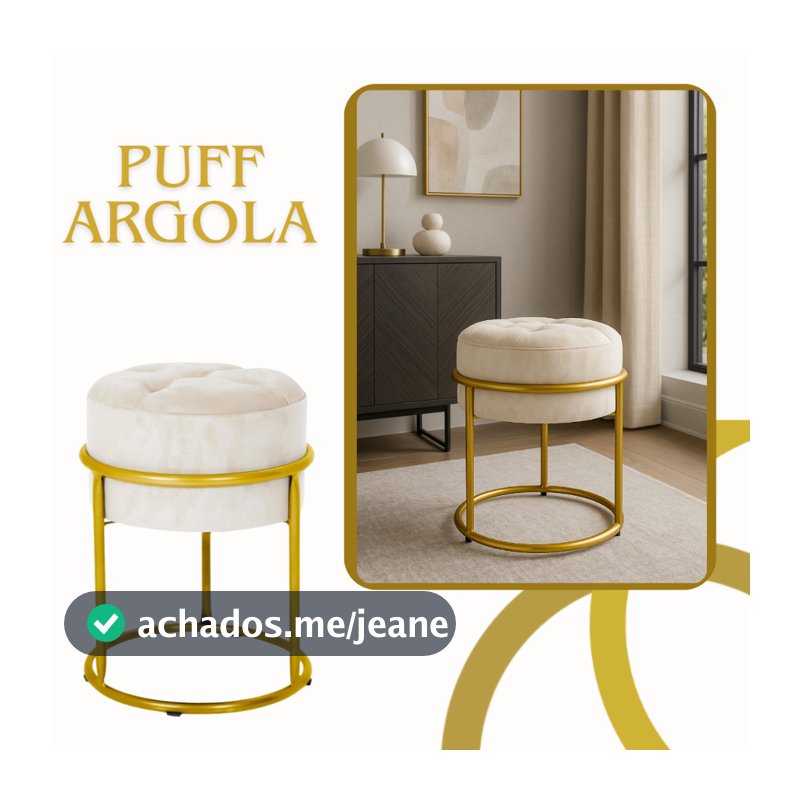 Puff Redondo Ferro Argola Tubo Aço Pintura Eletrostática Tecido Veludo Decoração