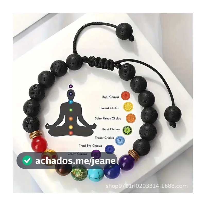 ((Pedra Vulcânica de Boa Sorte) Pulseira Trançada de Pedra Vulcânica Colorida Homens Mulheres Contas Naturais Universais