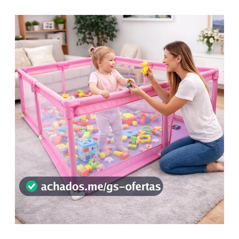 Cercado Tela Grade Proteção Cercadinho Portão Infantil Bebê - Rosa 180X150