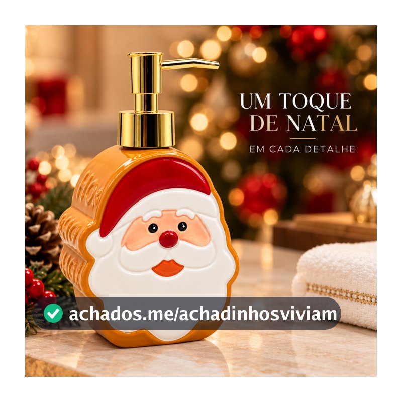 Dispenser Saboneteira Natalina Papai Noel Cerâmica Grande 18cm 400ml