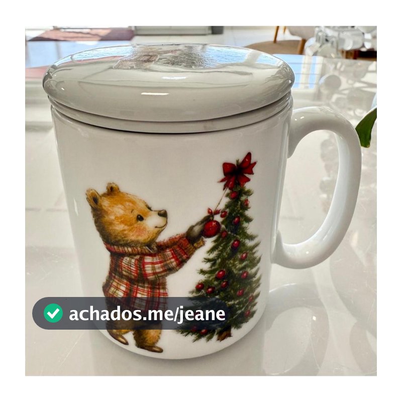 Caneca com Infusor Árvore com Urso - Porcelana