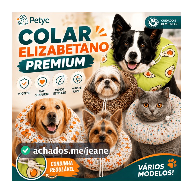 Colar Elizabetano Ajustável Petyc Cone Pós Cirúrgico Cães e Gatos Confortável Estampado Proteção Macio Regulagem Segura